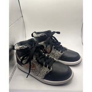 Nike Air Jordan 1 High Fur Trimmed‎ Rose Gold Swoosh Sneakers Shoes Size 13.5C